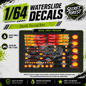 1:64 Scale Shell Livery Waterslide Decal Set — White Toner Printed Fits Most Car